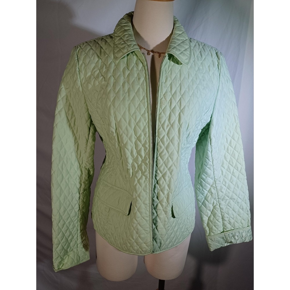 Ann Taylor Loft Jacket Womens‎ 12 Green Quilted Zip Front Short Classic Spring